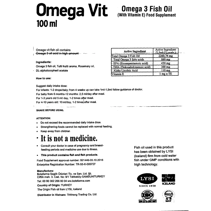 Siro dầu cá Omega Vit tốt cho não bộ và mắt hương dâu, 100 ml dạng uống (từ 0 tháng) 6