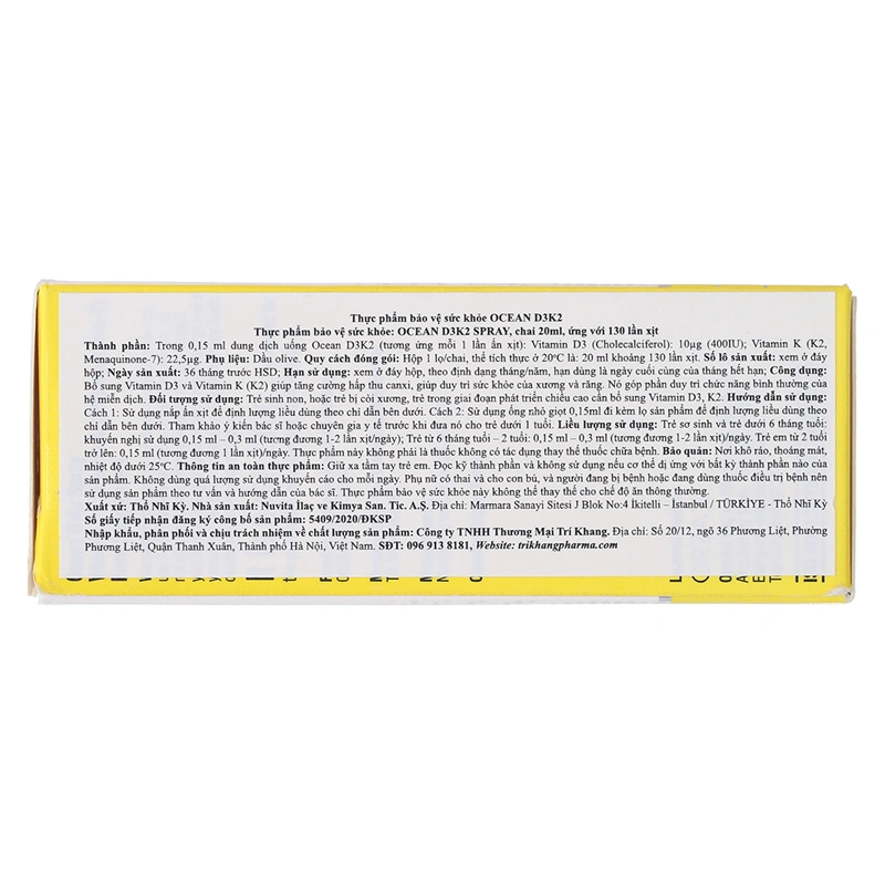 Orzax Ocean D3K2 hỗ trợ hấp thu canxi, 20 ml dạng nhỏ giọt và xịt (từ 0 tháng) 4