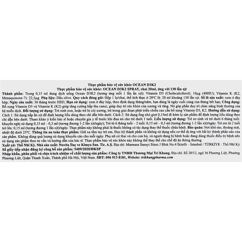 Orzax Ocean D3K2 hỗ trợ hấp thu canxi, 20 ml dạng nhỏ giọt và xịt (từ 0 tháng) 6