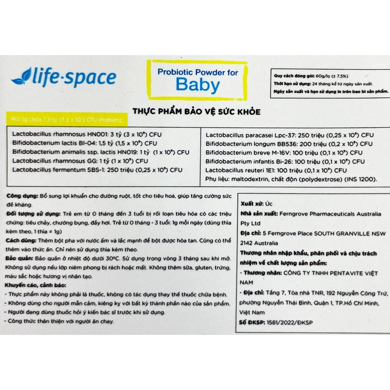 Men vi sinh Life Space Baby bổ sung lợi khuẩn đường ruột 60g (0 - 3 tuổi) 4