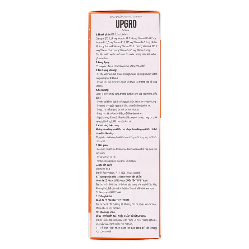 Valens Upgro Multivitamin hỗ trợ tăng sức đề kháng hương cam, 25 ml dạng xịt (từ 6 tháng) 5