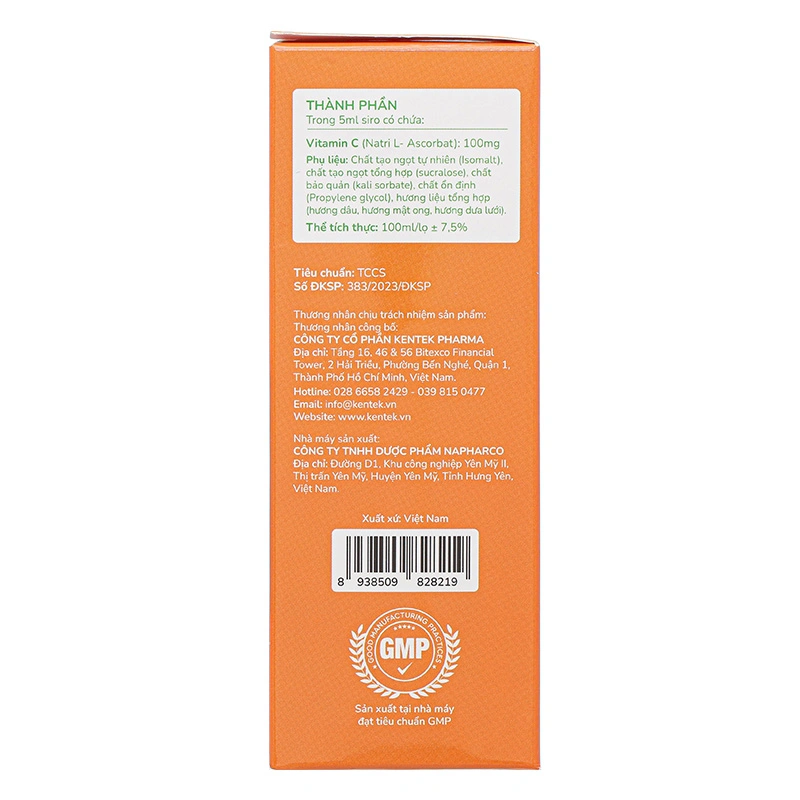 Siro Kentek Healthy Kid Vitamin C hỗ trợ tăng cường sức đề kháng hương dâu, mật ong, dưa lưới, 100 ml dạng uống (từ 1 tuổi) 4