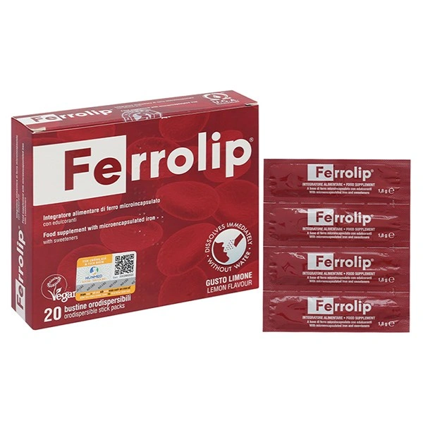 Ferrolip bổ sung sắt, hỗ trợ tạo hồng cầu hương chanh, 20 gói dạng bột 1