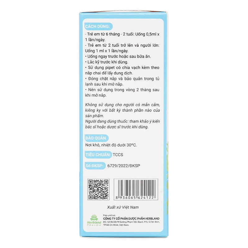 Siro Herbland DHA Kids tốt cho não và mắt 20 ml (từ 6 tháng) 6