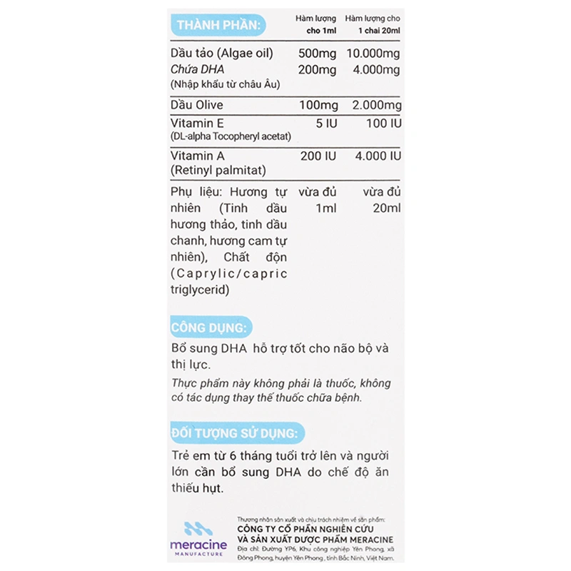 Siro Herbland DHA Kids tốt cho não và mắt 20 ml (từ 6 tháng) 9