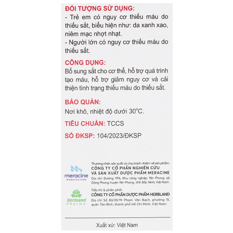 Siro Herbland Iron Drops Kids hỗ trợ cải thiện thiếu máu do thiếu sắt hương socola, 30 ml dạng nhỏ giọt (từ 6 tháng) 9