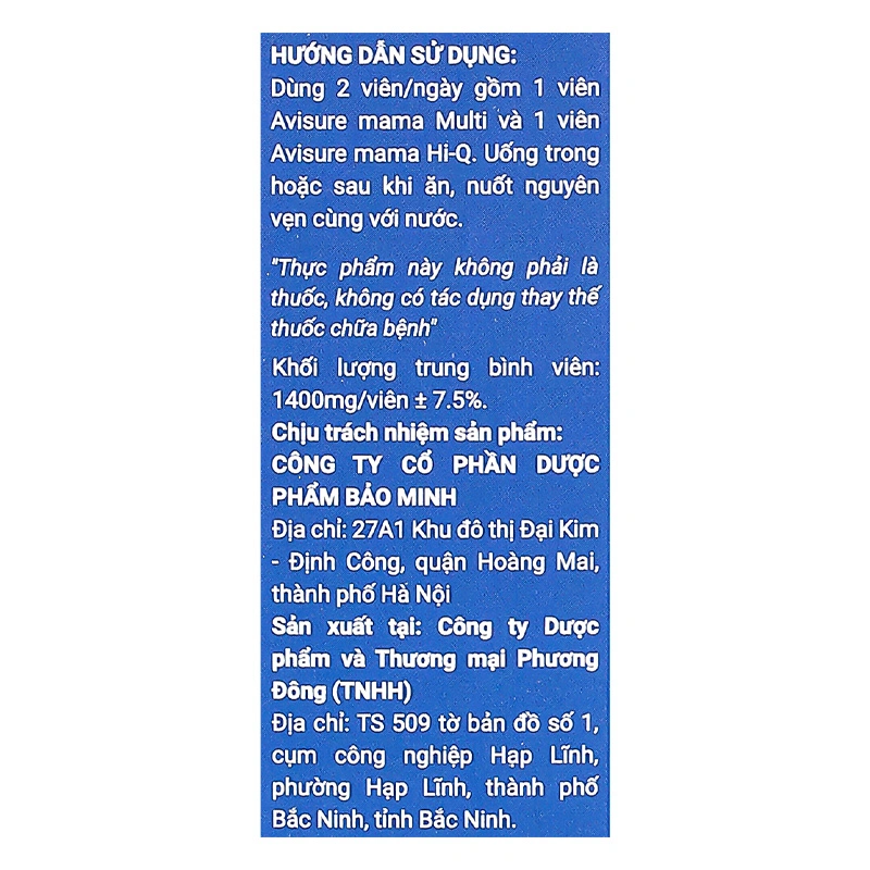 Bộ 2 hộp Avisure mama bổ sung vitamin và khoáng chất hương vani, 60 viên dạng viên 13