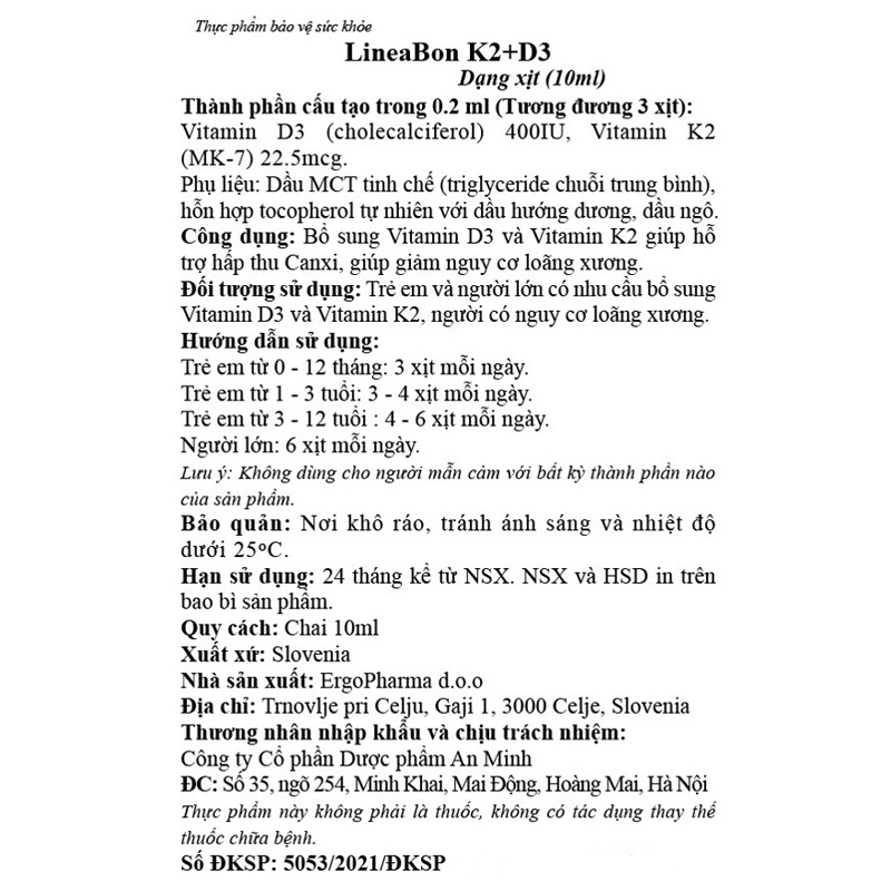 LineaBon K2+D3 Plus hỗ trợ hấp thu canxi, 15 ml dạng nhỏ giọt (từ 0 tháng) 17