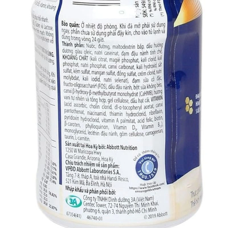 Thùng 24 chai sữa bột người lớn pha sẵn Ensure Gold Vigor hương vani 237 ml 18