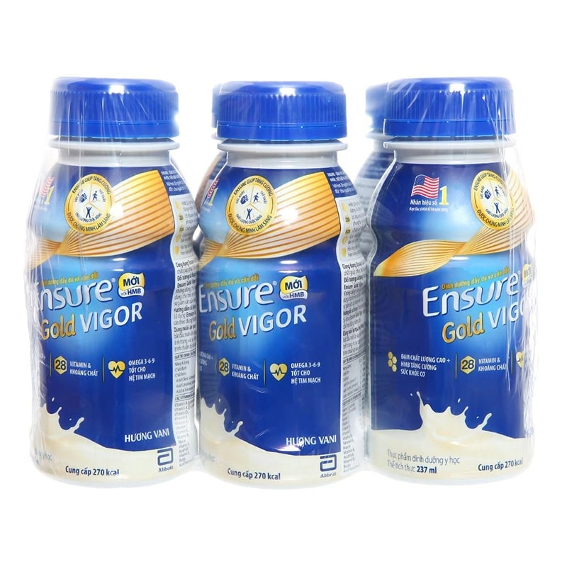 Thùng 24 chai sữa bột người lớn pha sẵn Ensure Gold Vigor hương vani 237 ml 12
