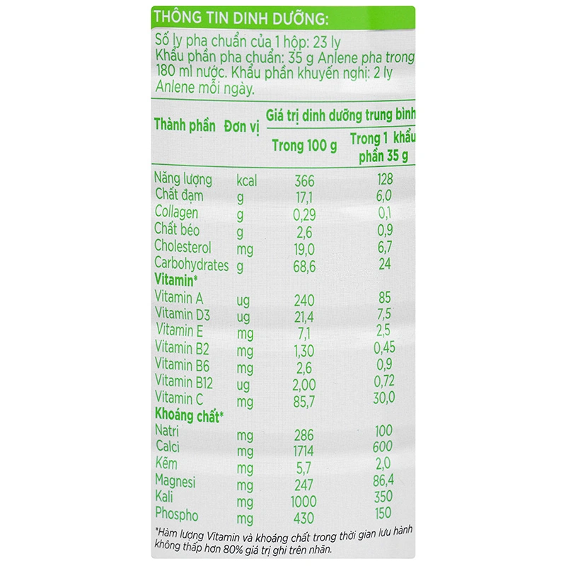 Sữa bột người lớn Anlene Gold 3X hương vani 800g 8