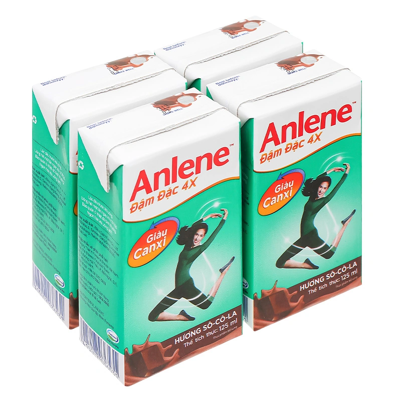 Lốc 4 hộp sữa bột người lớn pha sẵn Anlene Đậm Đặc 4X hương socola 125 ml 4