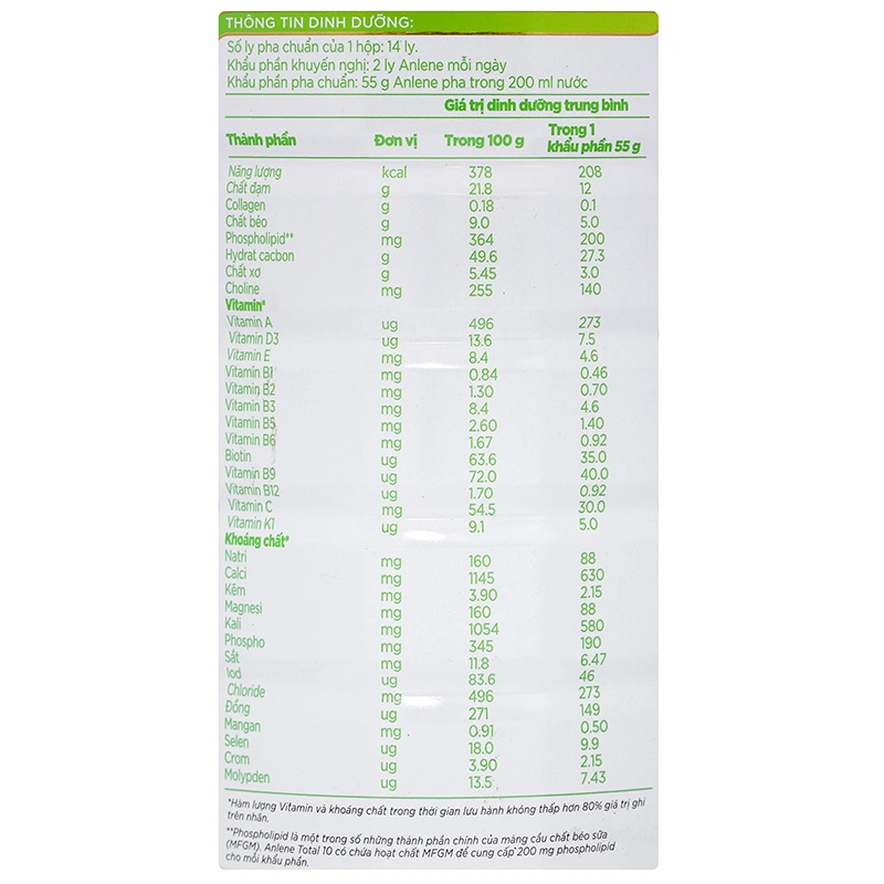 Sữa bột người lớn Anlene Total 10 hương vani 800g 8