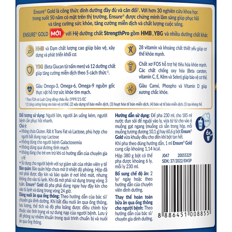 Sữa bột người lớn Ensure Gold StrengthPro hương vani 380g 6