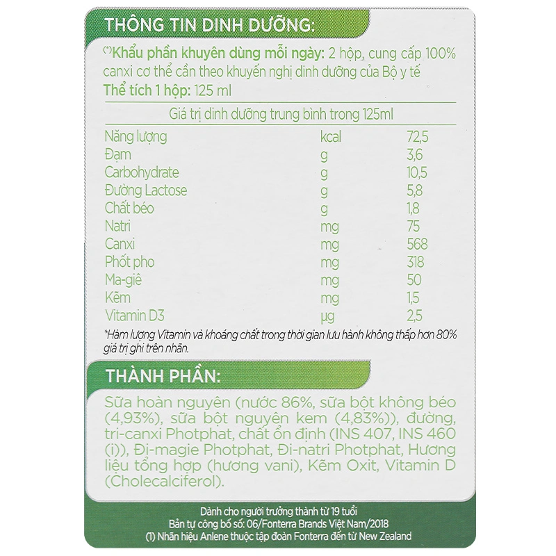 Lốc 4 hộp sữa bột người lớn pha sẵn Anlene Đậm Đặc 4X hương vani 125 ml 11