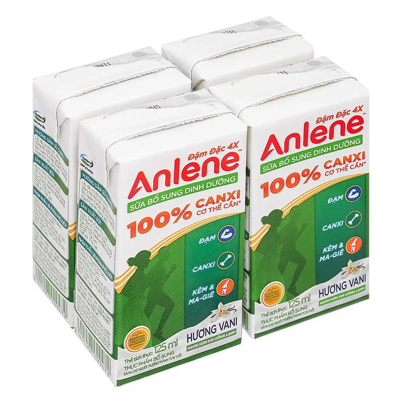 Lốc 4 hộp sữa bột người lớn pha sẵn Anlene Đậm Đặc 4X hương vani 125 ml 4