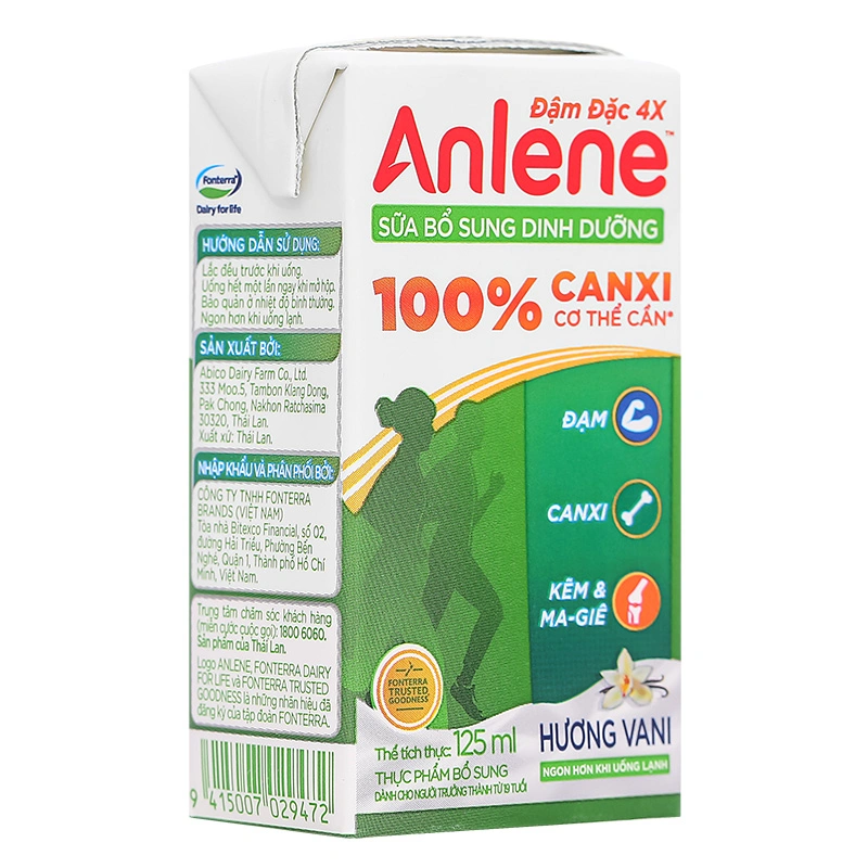 Lốc 4 hộp sữa bột người lớn pha sẵn Anlene Đậm Đặc 4X hương vani 125 ml 5