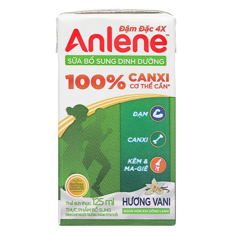 Lốc 4 hộp sữa bột người lớn pha sẵn Anlene Đậm Đặc 4X hương vani 125 ml 6