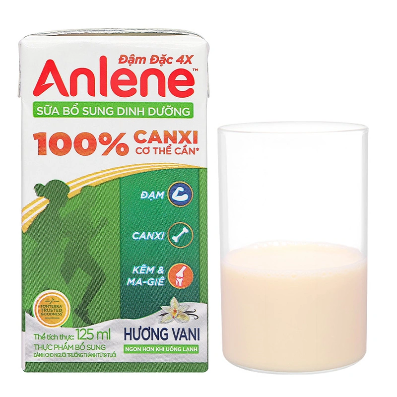 Lốc 4 hộp sữa bột người lớn pha sẵn Anlene Đậm Đặc 4X hương vani 125 ml 10