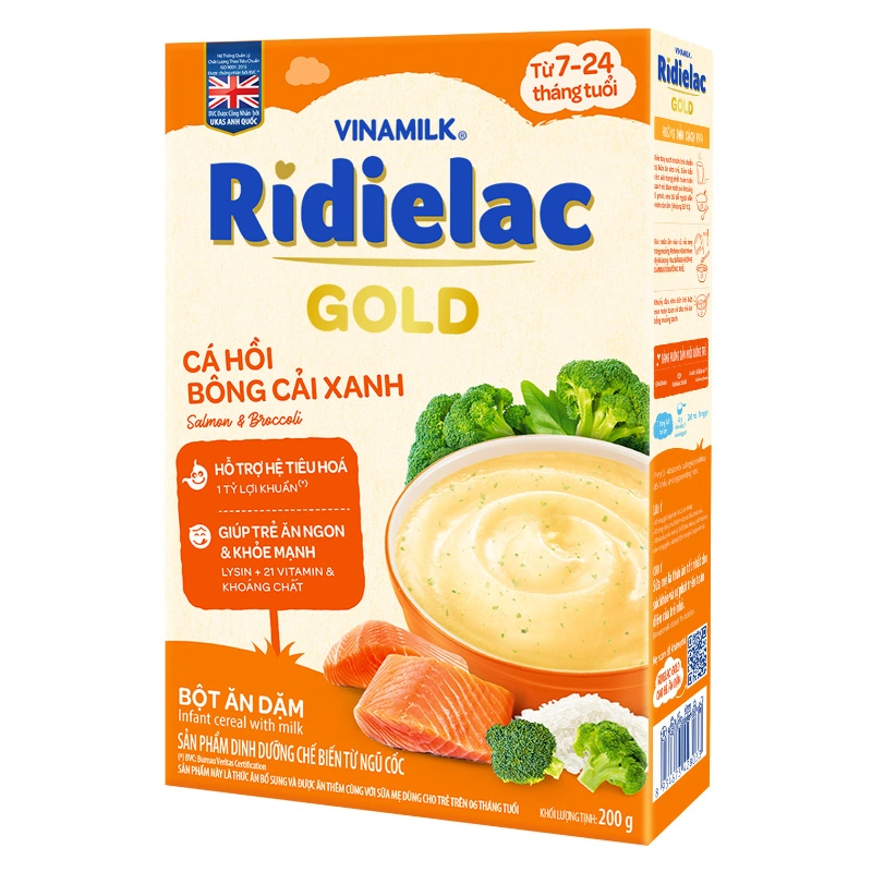Bột ăn dặm Vinamilk Ridielac Gold cá hồi, bông cải xanh hộp 200g (7 - 24 tháng) 2