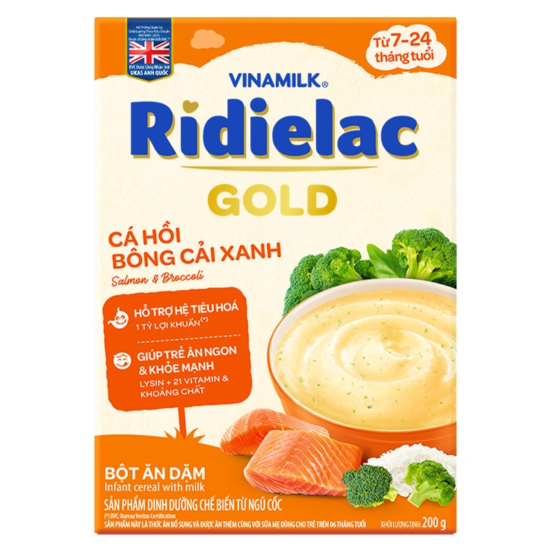 Bột ăn dặm Vinamilk Ridielac Gold cá hồi, bông cải xanh hộp 200g (7 - 24 tháng) 3