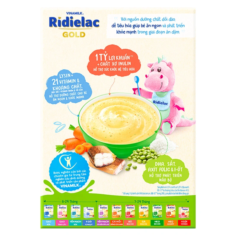 Bột ăn dặm Vinamilk Ridielac Gold cá hồi, bông cải xanh hộp 200g (7 - 24 tháng) 44
