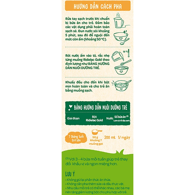 Bột ăn dặm Vinamilk Ridielac Gold cá hồi, bông cải xanh hộp 200g (7 - 24 tháng) 48