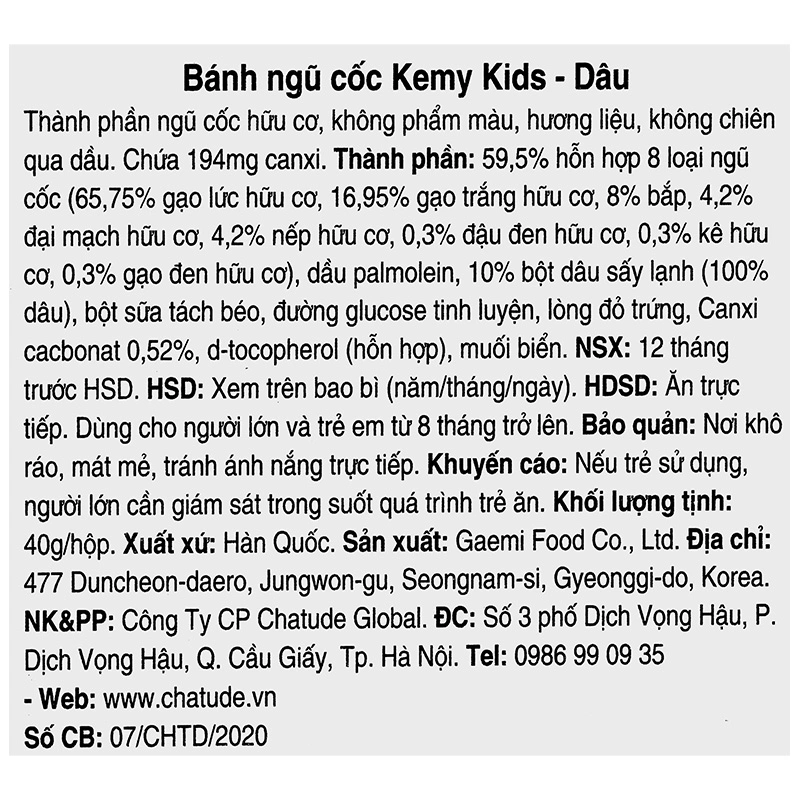 Bánh ngũ cốc ăn dặm Kemy Kids vị dâu hộp 40g (từ 8 tháng) 8