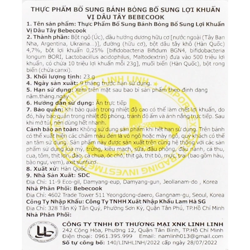 Bánh bỏng ăn dặm bổ sung lợi khuẩn BeBecook vị dâu gói 23g (từ 1 tuổi) 3