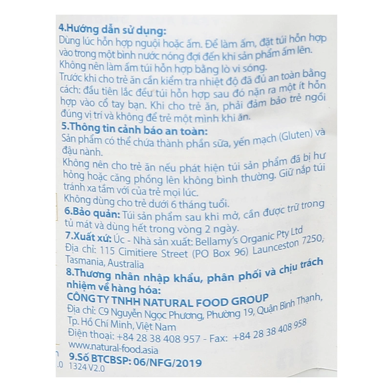 Dinh dưỡng ăn dặm Bellamy's Organic rau quả, nui hữu cơ gói 120g (từ 6 tháng) 5