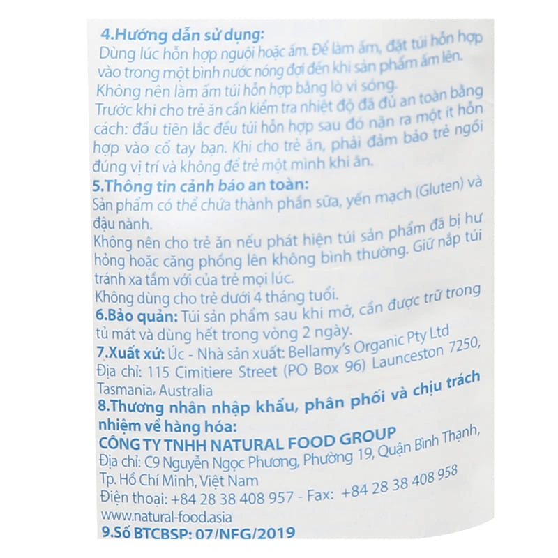 Dinh dưỡng ăn dặm Bellamy's Organic khoai lang, cà rốt và táo gói 120g (từ 4 tháng) 6