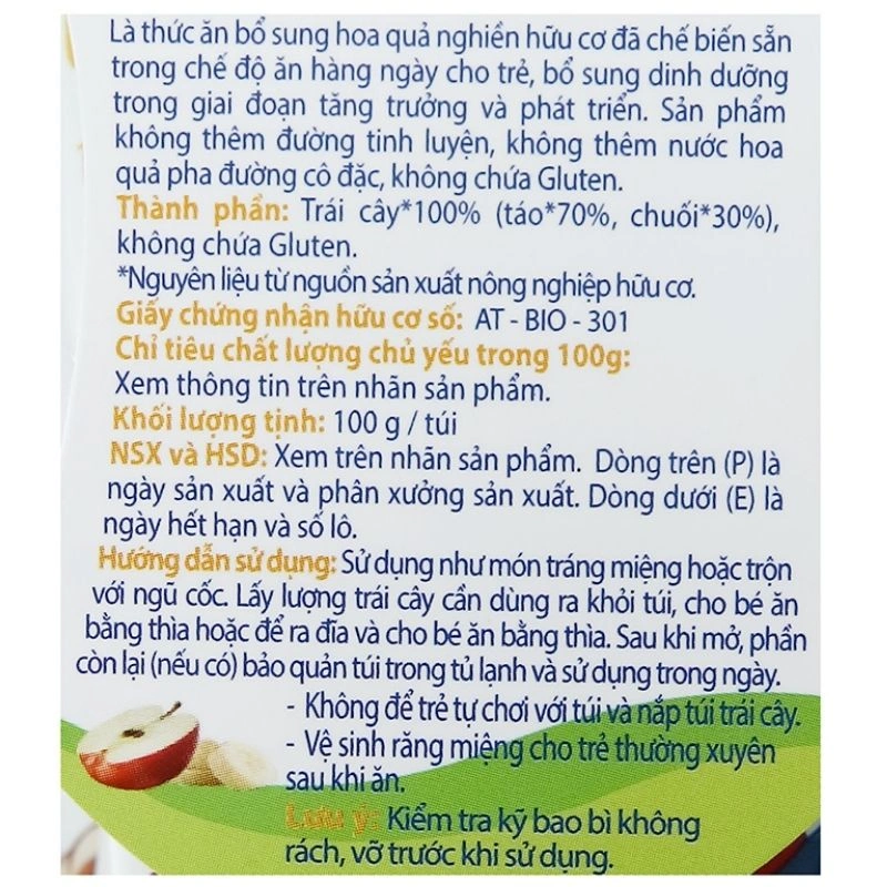 Dinh dưỡng trái cây nghiền HiPPiS táo, chuối túi 100g (từ 6 tháng) 6