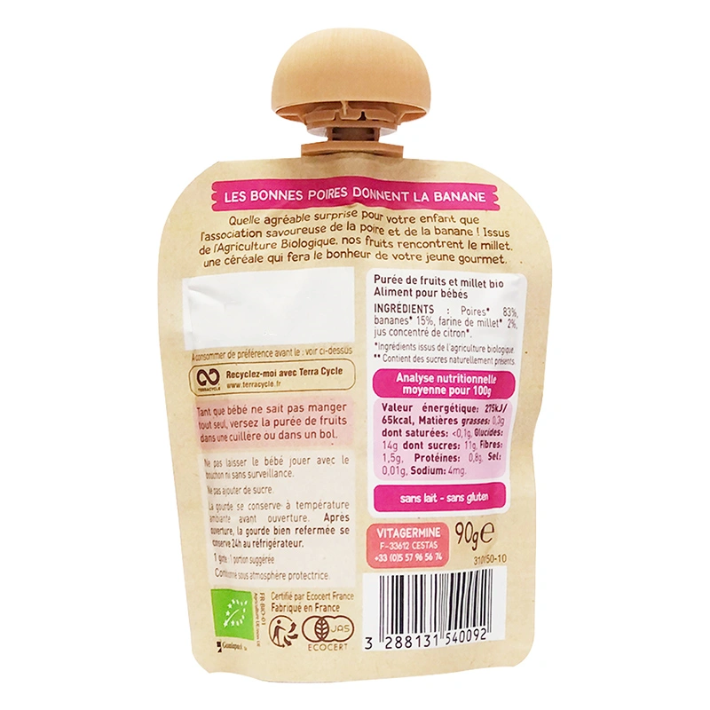 Trái cây nghiền Babybio lê, chuối và hạt kê túi 90g (từ 6 tháng) - Giao bao bì ngẫu nhiên 3