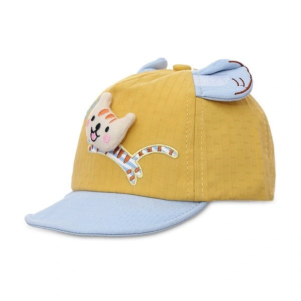 Nón kết cho bé Á Châu mèo cute 3D màu vàng 1