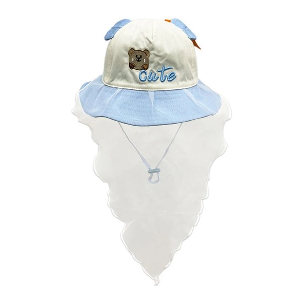Nón vành cho bé gái Duy Ngọc thêu gấu chữ cute màu trắng - xanh 1