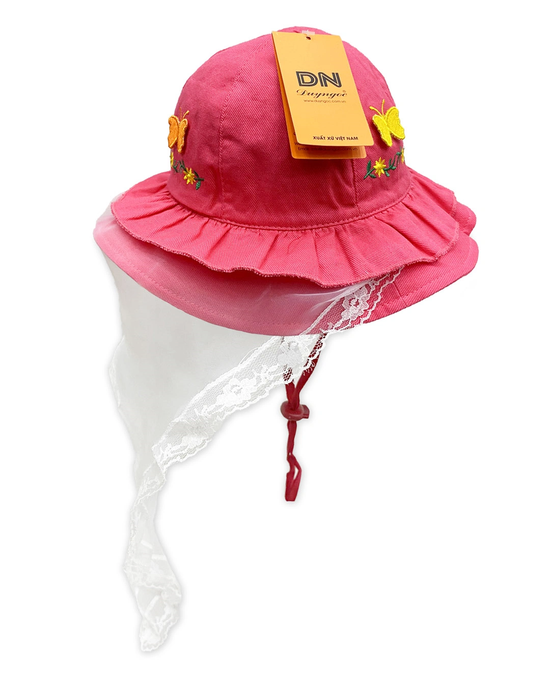 Nón vành cho bé gái Duy Ngọc thêu hoa bướm màu hồng nhạt 11