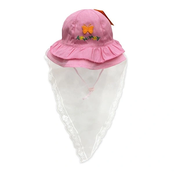 Nón vành cho bé gái Duy Ngọc thêu hoa bướm màu hồng nhạt 1
