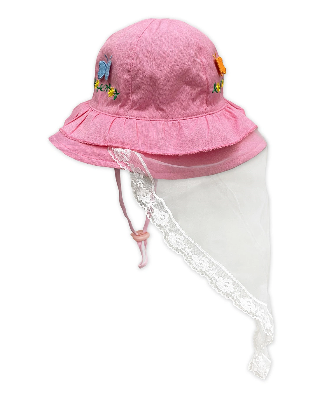Nón vành cho bé gái Duy Ngọc thêu hoa bướm màu hồng nhạt 3