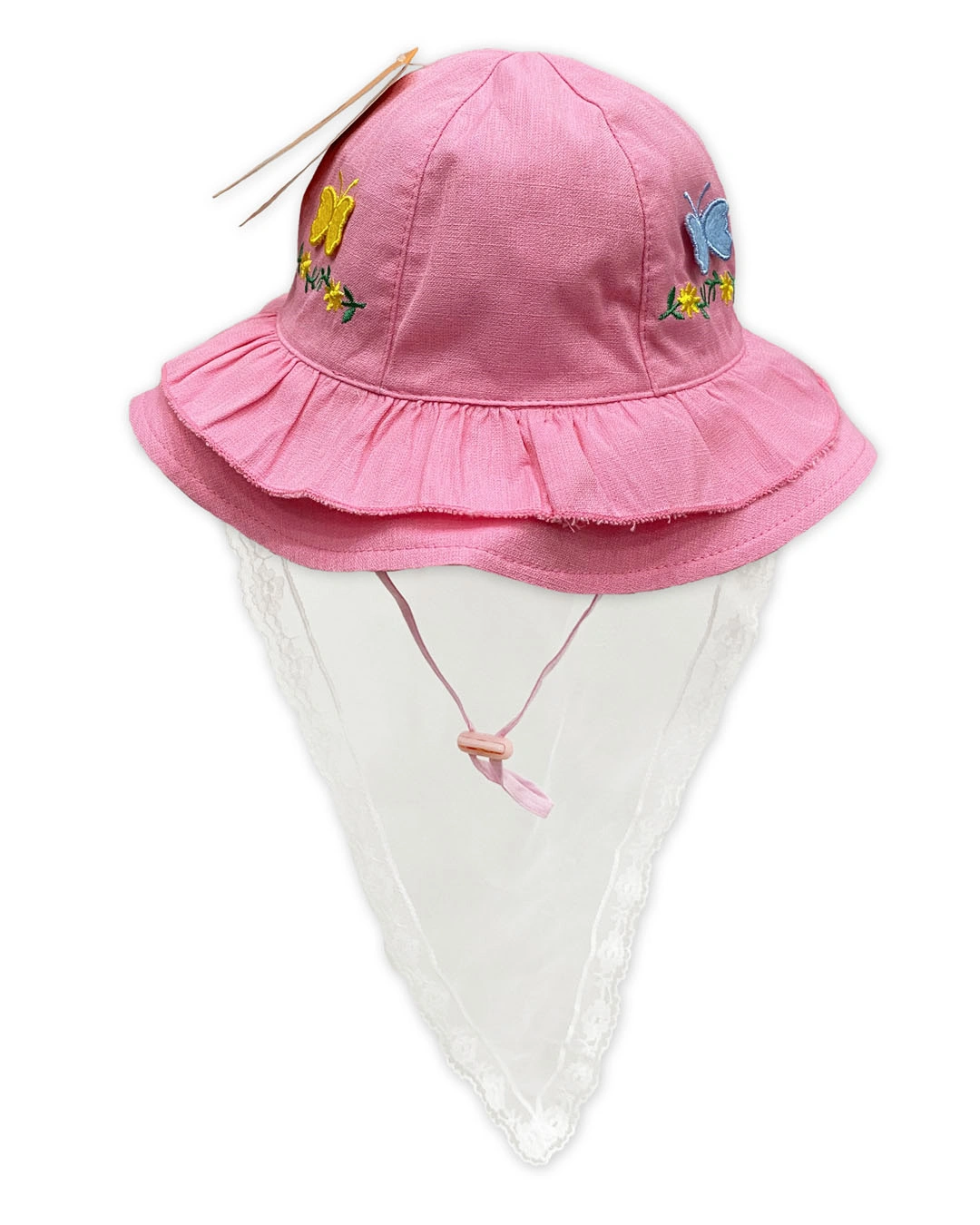 Nón vành cho bé gái Duy Ngọc thêu hoa bướm màu hồng nhạt 4