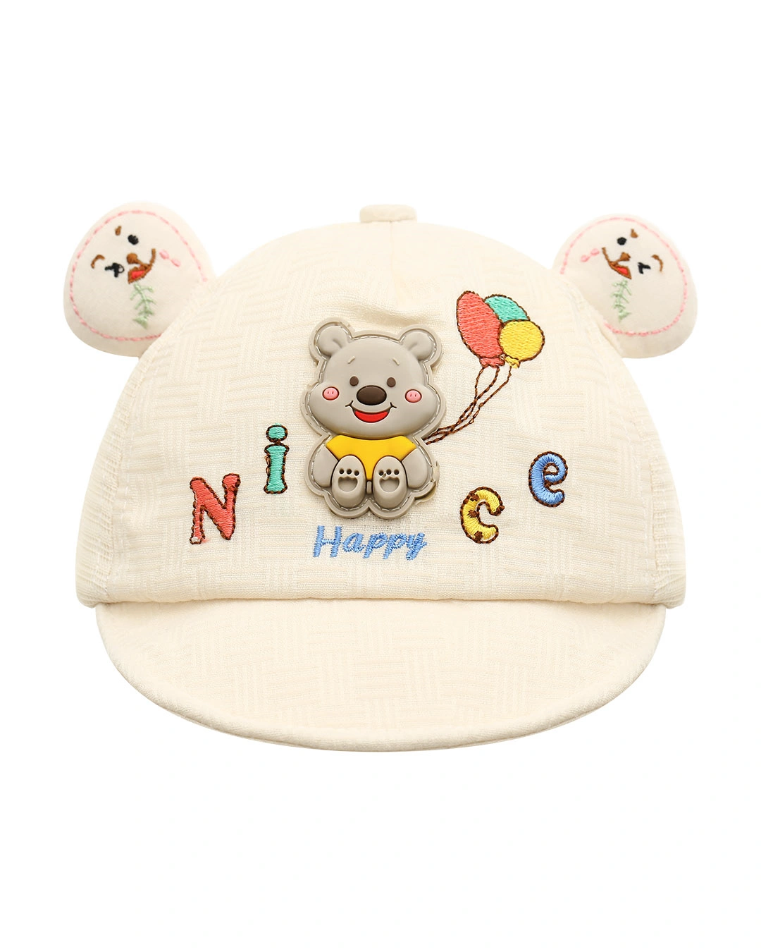 Nón kết cho bé TOP KIDS thêu gấu Happy màu be 2