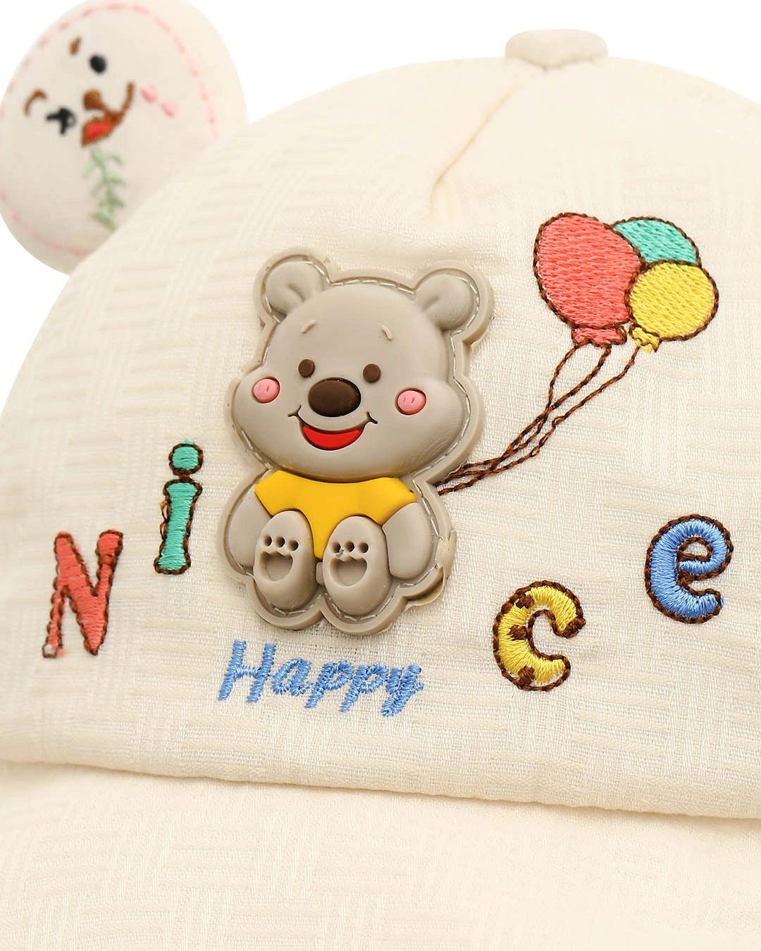 Nón kết cho bé TOP KIDS thêu gấu Happy màu be 5