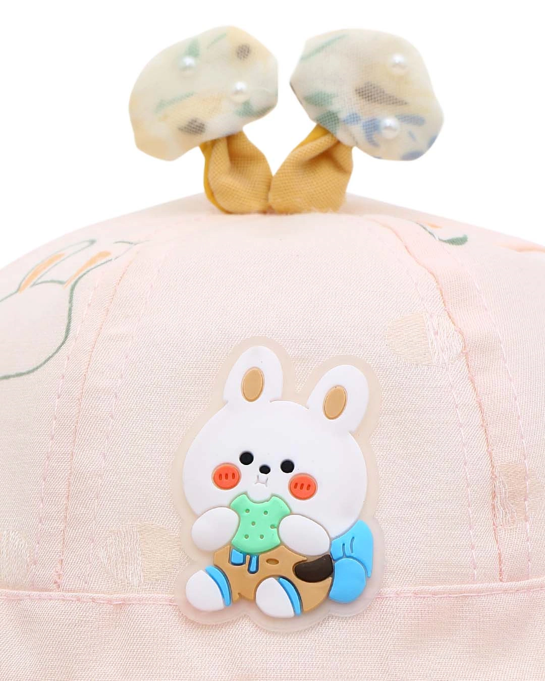 Nón vành cho bé gái TOP KIDS in hình thỏ trắng và cà rốt màu hồng 5