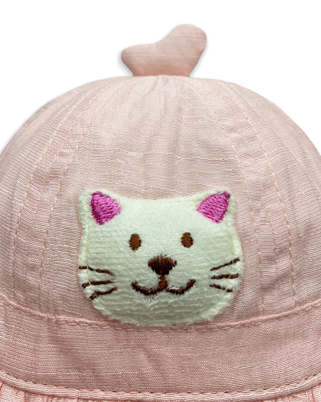 Nón vành cho bé gái Duy Ngọc thêu mèo màu hồng nhạt 5