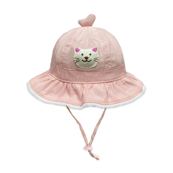 Nón vành cho bé gái Duy Ngọc thêu mèo màu hồng nhạt 1