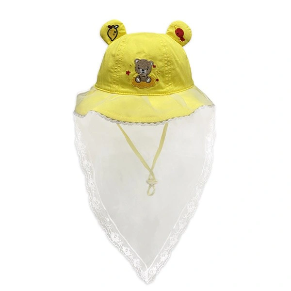 Nón vành cho bé gái Duy Ngọc thêu gấu, mây và ngôi sao màu vàng 1