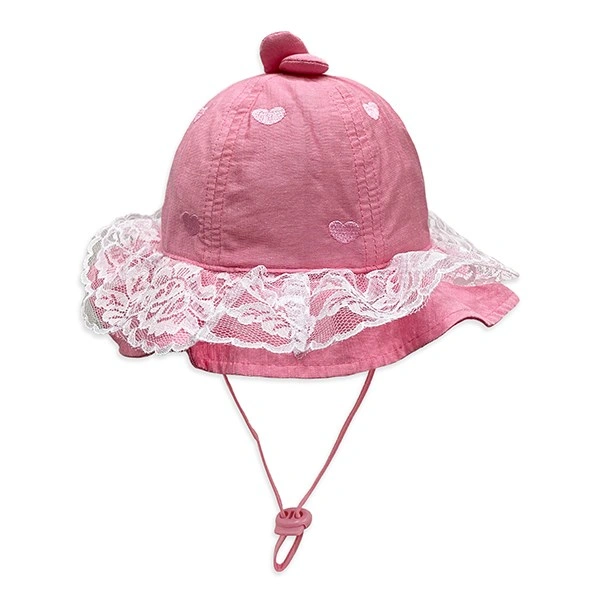 Nón vành cho bé gái Duy Ngọc thêu trái tim màu hồng 1
