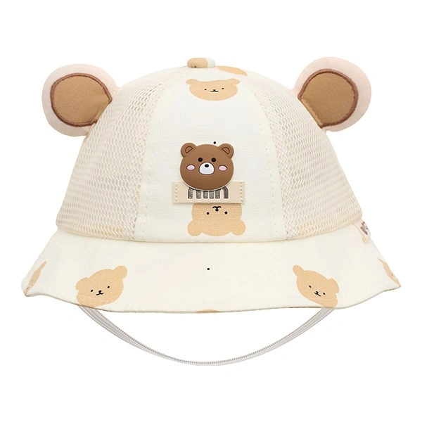 Nón vành cho bé TOP KIDS thêu gấu nâu màu da 1