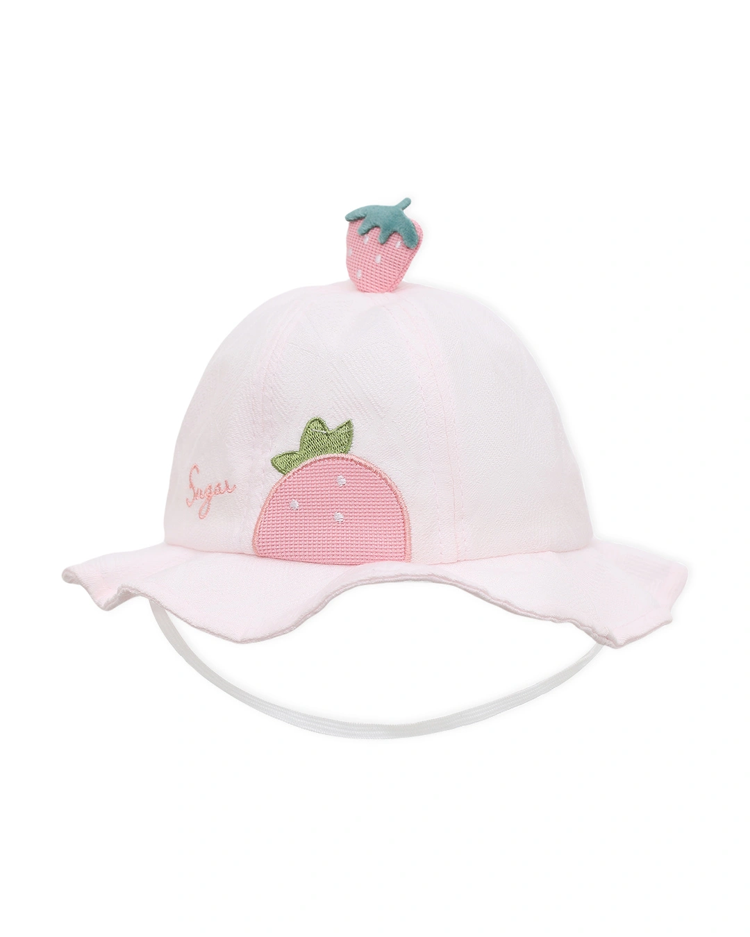 Nón vành cho bé gái TOP KIDS thêu trái dâu màu hồng 2