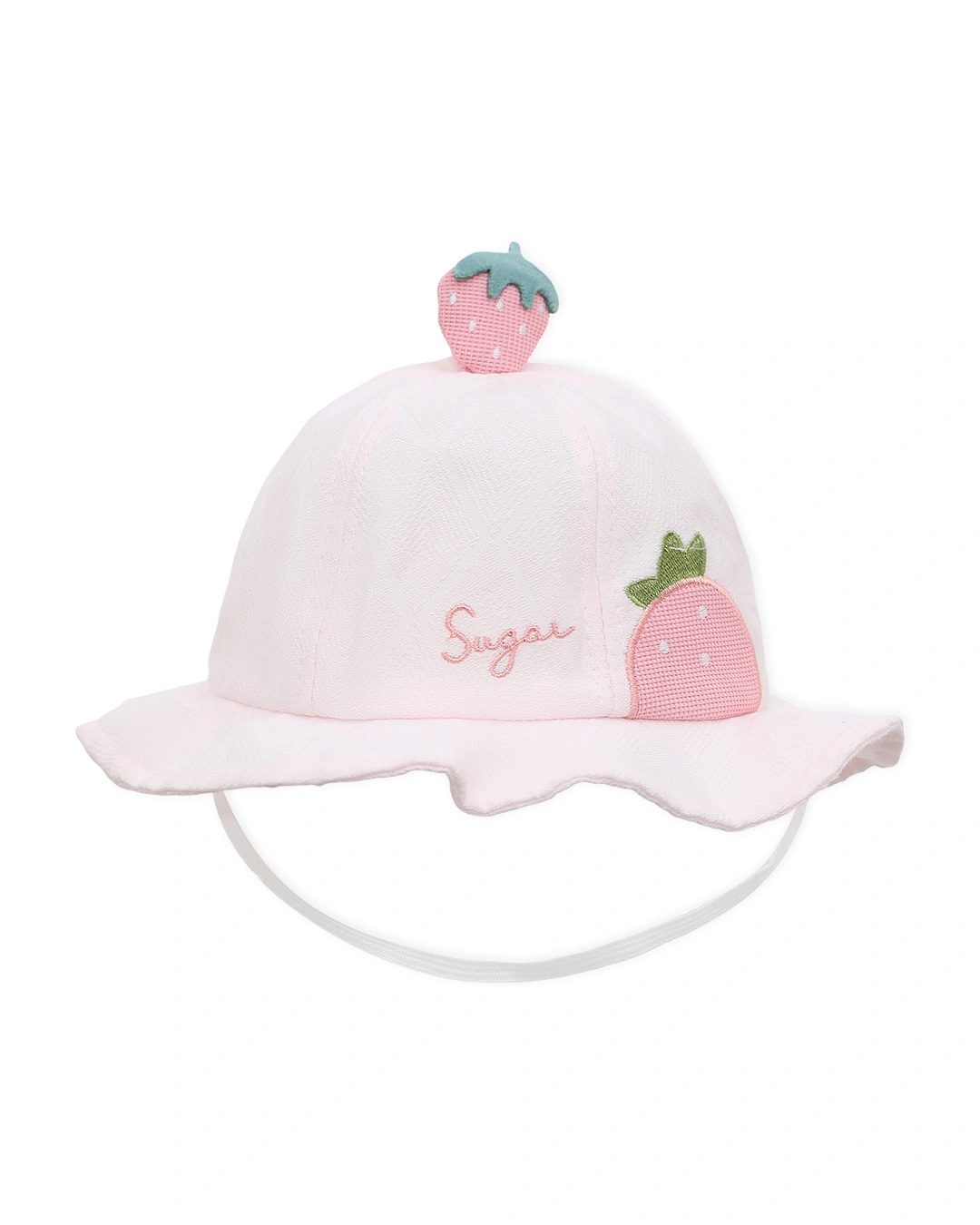 Nón vành cho bé gái TOP KIDS thêu trái dâu màu hồng 3