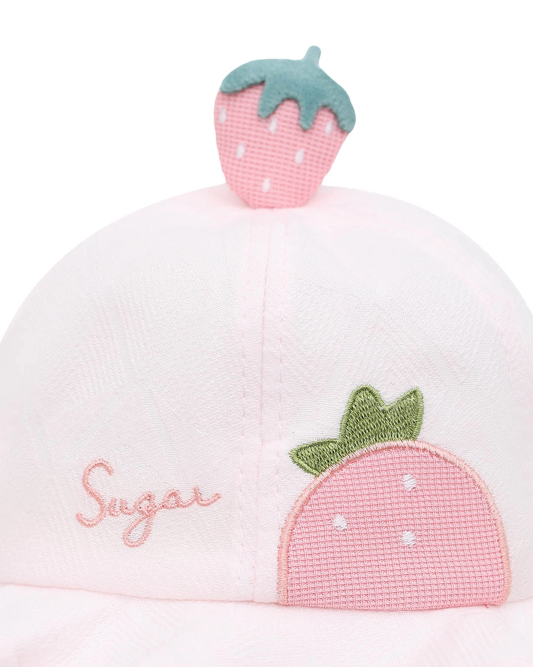 Nón vành cho bé gái TOP KIDS thêu trái dâu màu hồng 5